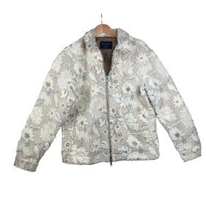 Abercrombie & Fitch Floral Print Sherpa Tucker Jacket size Medium Cream/White